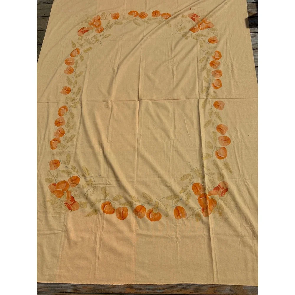 Vintage Vera Neumann Tablecloth Peach Fruit Basket Tan Rectangular 52x80